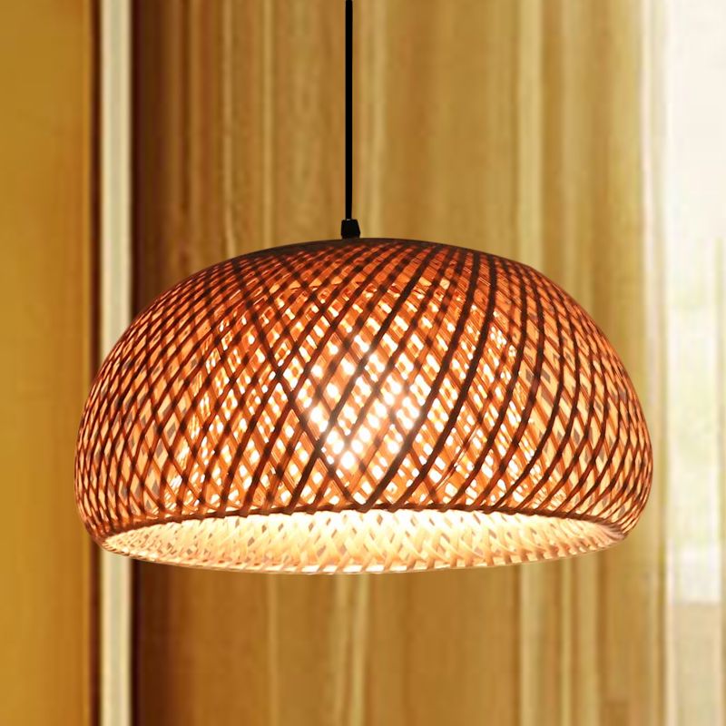 Double Dome Shade Bamboo Hanging Light Asia 12 "/ 15" de large 1 tête de tête de tête beige pour salon