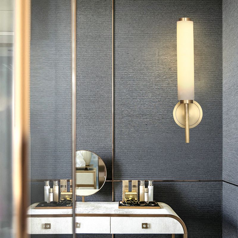 1 / 2 - Light Bath Sconce Brass and Marble Traditional Bathroom Vanity Lighting in Gold