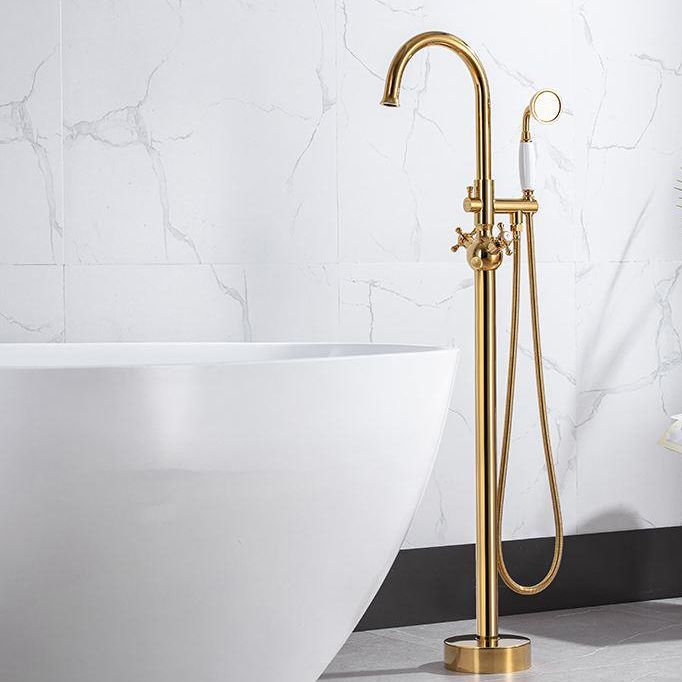 Modern Freestanding Tub Fillers Copper Floor Mounted with Handshower Bathtub Faucet