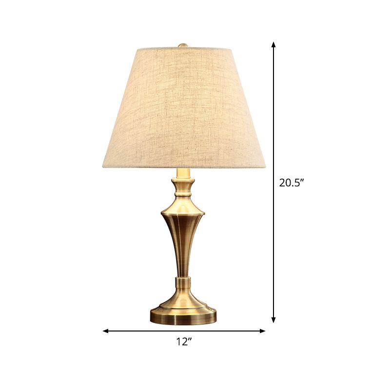 Nordic Tapered Metal Nightstand Lamp Fabric 1 Light Living Room Night Table Lighting in Flaxen