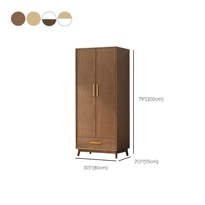 Rubberwood Solid Wood Armoire Cabinet Bedroom Youth Armoire with Garment Rod