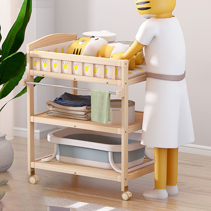 Solid Wood Baby Changing Table Movable Changing Table with Safety Rails and Shelf