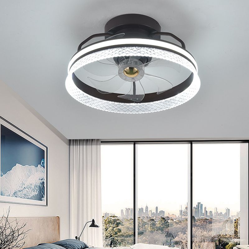 7-Blade Modernism Ceiling Fan Black Fan with Light for Living Room