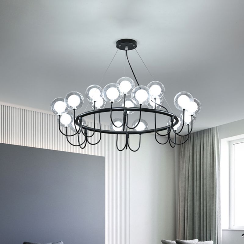 Black Circle Ceiling Chandelier Modernist Globe Glass LED Hanging Lamp for Living Room