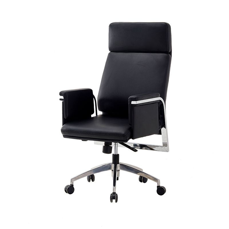 Contemporary Arm Chair Adjustable Seat Height Black Leather Office Chair