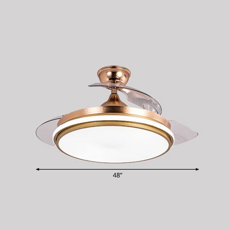 Nordic 3 Blades LED Pendant Fan Lighting Round Remote Control Semi-Flush Light with Acrylic Shade