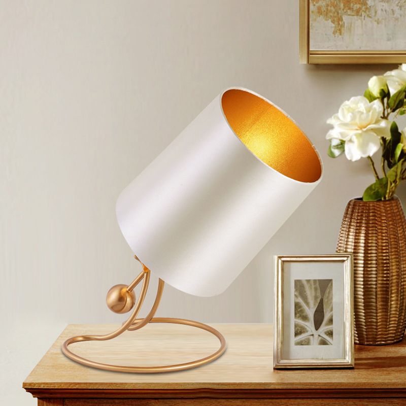 Metallic Barrel Shaped Task Lighting Contemporary 1 Light Small Desk Lamp in Gold for Bedside