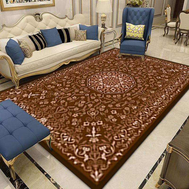 Moroccan Medallion Print Rug Polyester Carpet Non-Slip Backing Area Carpet for Home Decoration