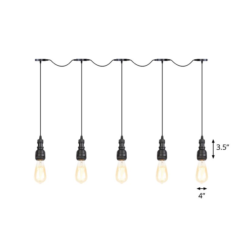 Lámpara colgante de restaurantes de bombilla expuesta de hierro vintage 5/7 luces de acabado negro tándem lámpara colgante