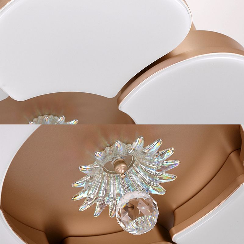 3/6 Leaf LED Ceiling Cooler Fan Modern Style Metal Rose Gold Semi Flush Mount Lamp with Crystal Drop, Frequency Conversion/Remote Control/Wall Control