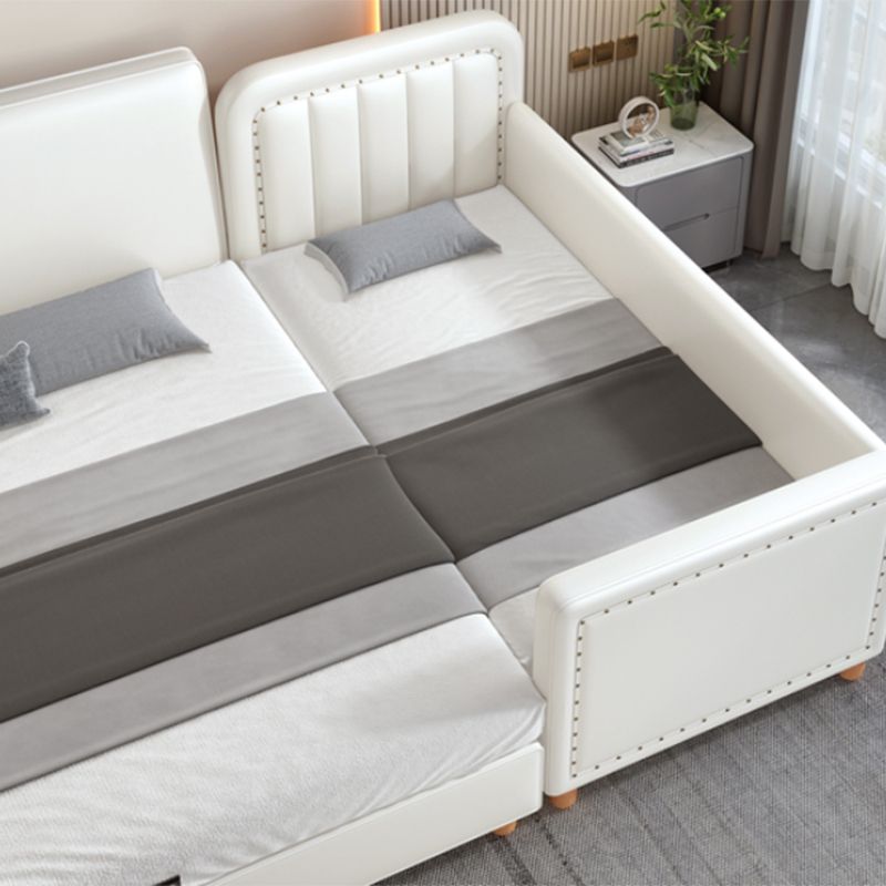 Modern White Twin Bed Solid Wood Mattress Included Kids Bed with Nailhead