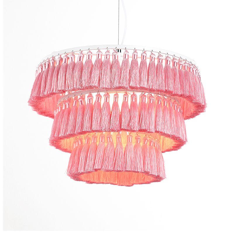 Modern Style Pendant Light with Tassel Single Light Fabric Ceiling Pendant for Girl Bedroom