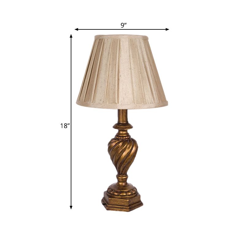 Fabric Pleated Shade Night Lighting Country 1-Head Bedroom Nightstand Light in Beige with Resin Font Base