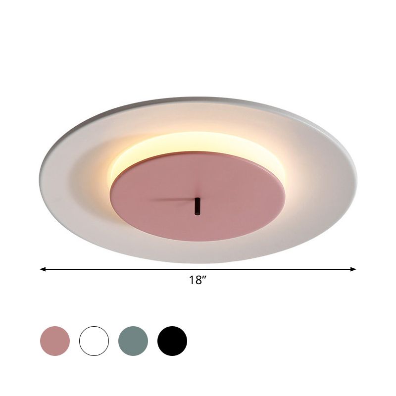 Iron 2-Layer Round Thin Ceiling Lighting Macaron Pink/Black/White LED Flush Mount Fixture in 3 Color Light