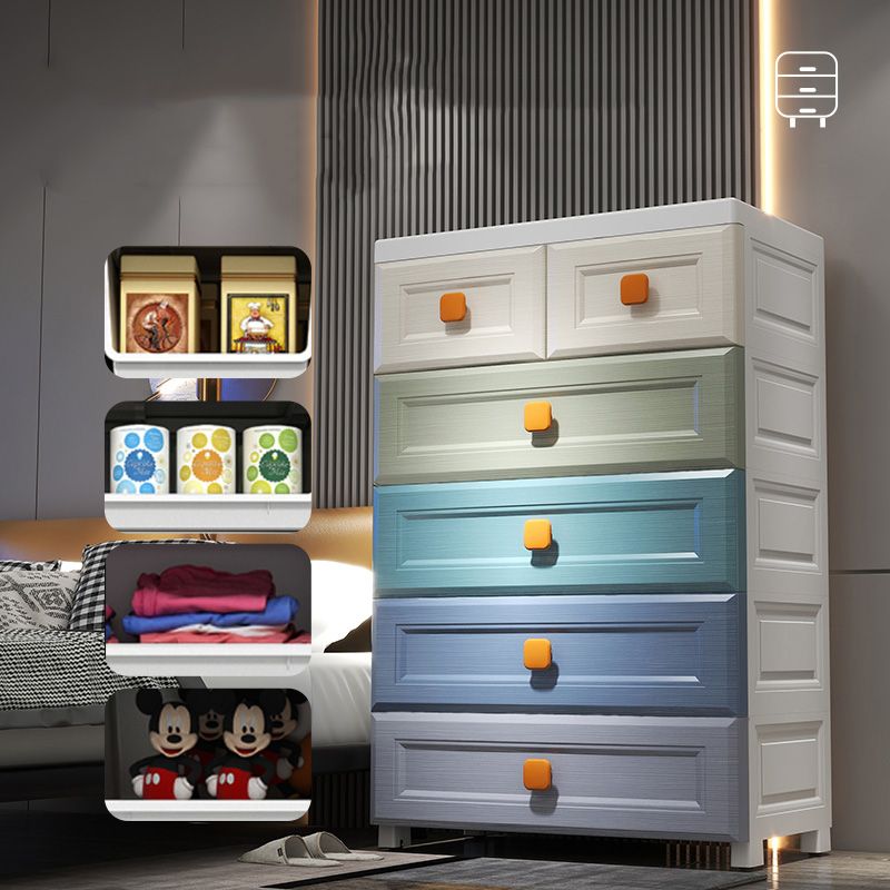 Contemporary Plastic Vertical Kids Nightstand with 5/6 Drawers for Bedroom