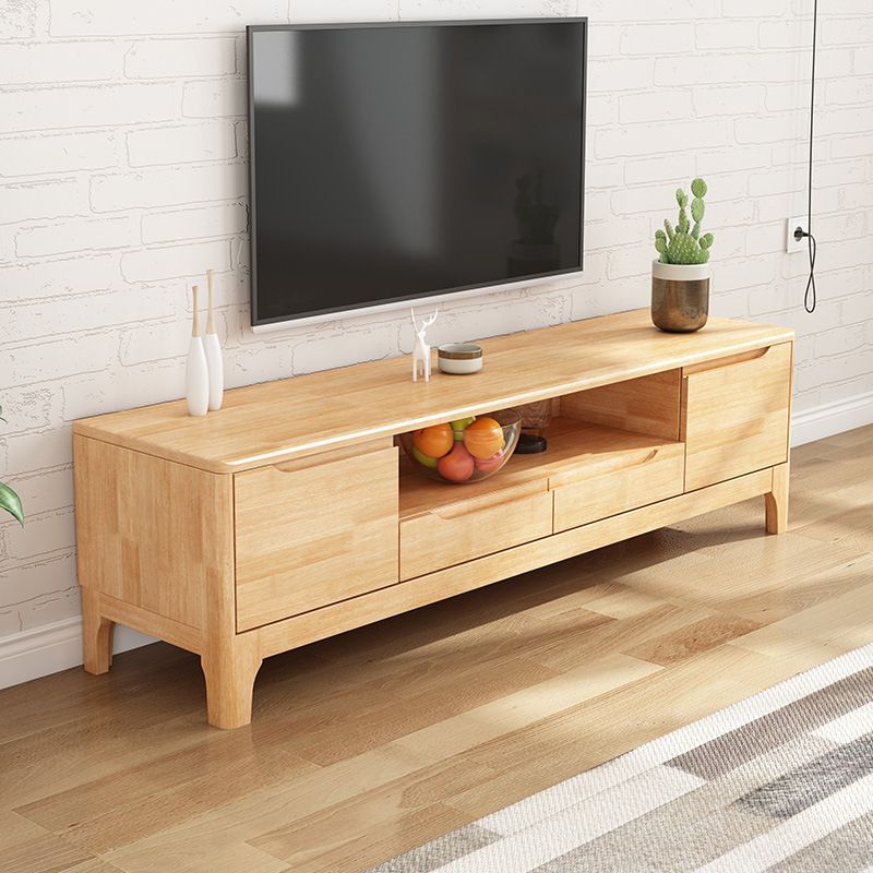 Modern TV Media Stand 15" W Rubberwood TV Stand Console with Drawers