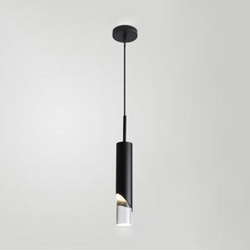 Modern Simplicity Cylindrical LED Hanging Lamp Electroplate Metal Pendant Light with Acrylic Shade