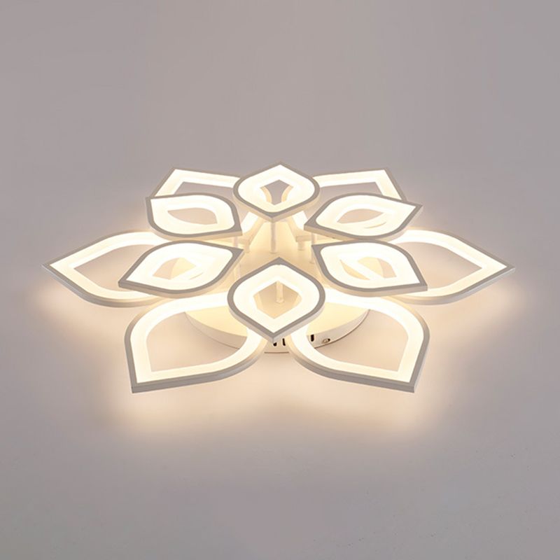 White Floriated LED Semi Flush Mount in Modern Simplicity Metal Ceiling Light with Acrylic Shade