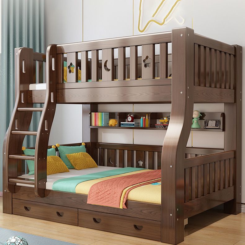 Storage Kids Bed Gender Neutral Solid Wood Bunk Bed with Guardrail