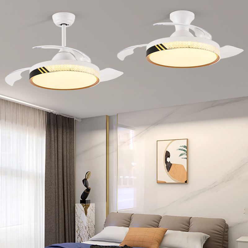 Contemporary Ceiling Fan Lighting Retractable Fan Blades Fan Fixture in White