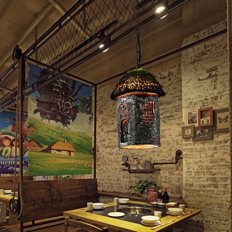 1 lichte hanglampverlichting rustiek huisvormige harshangend plafondlicht in groen voor restaurant