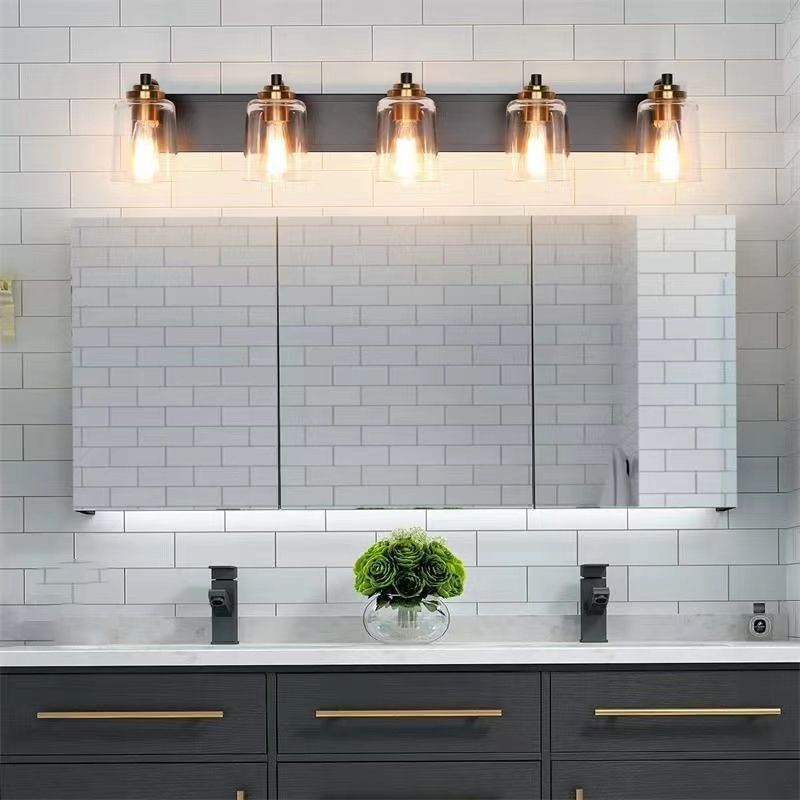 Multi - Head Bathroom Vanity Light in Black & Gold Vanity Light with Glass Shade