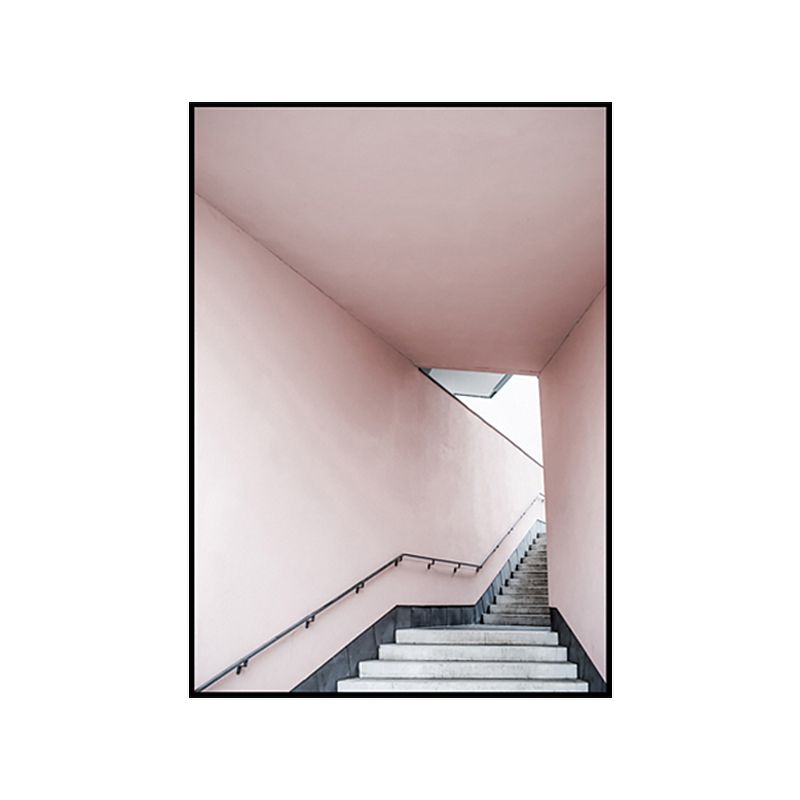 Pink Stair Entrance Canvas Print Architecture Nordic Style Textured Wall Art