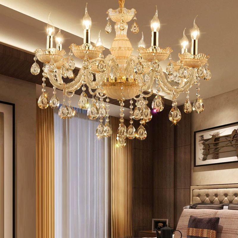 Lámpara de lámpara de candelabro de araña colgante de cristal para sala de estar para sala de estar