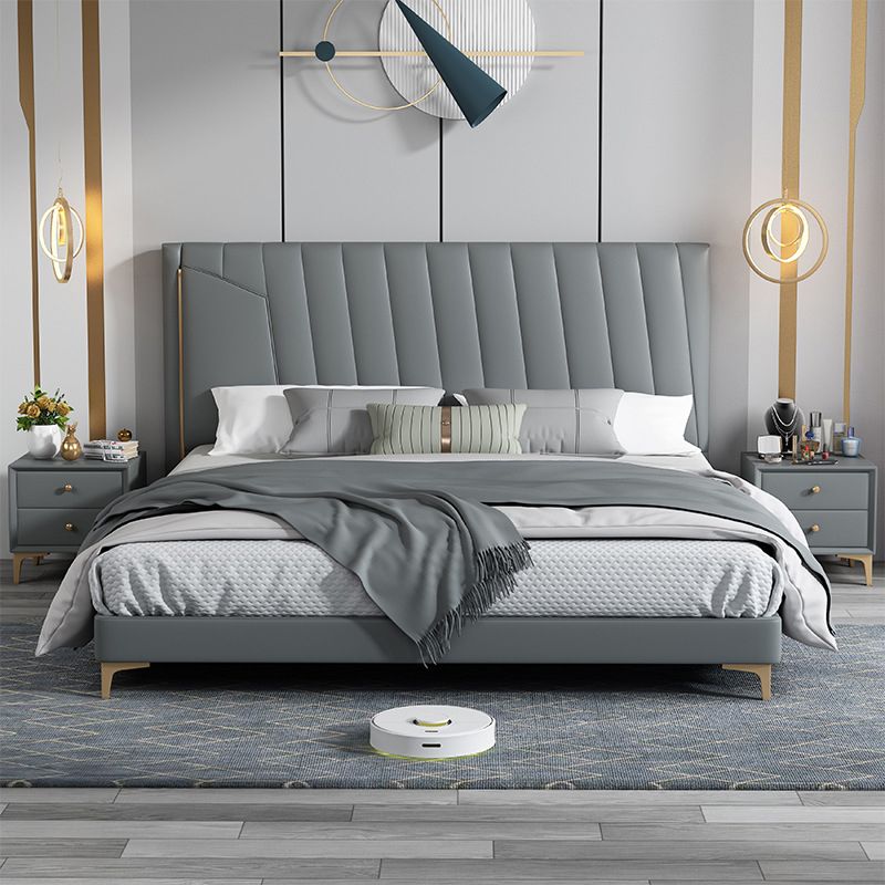 Modern Panel Bed Foam Gray Standard Bed with Upholstered Headboard