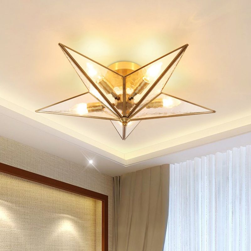 5 Lights Traditional Semi Flush Mount Light Fixture Star Clear Glass Semi Flush Mount Ceiling Fixture