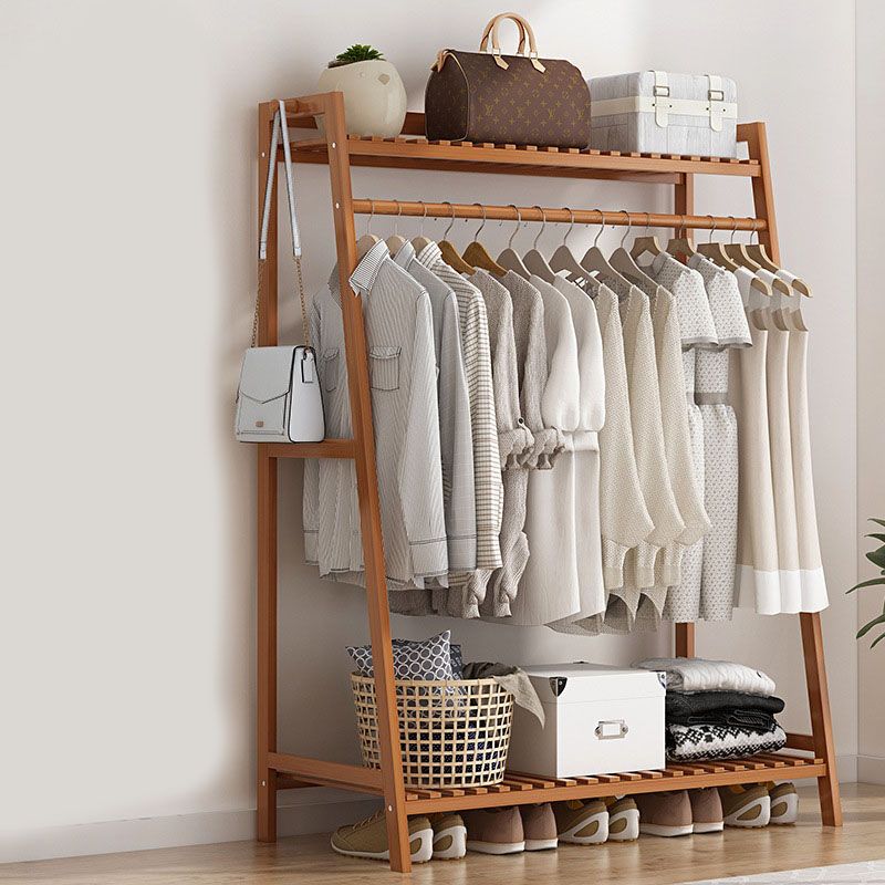 Wooden Coat Rack Storage Shelves Living Room Hanging Rail Coat Hall Stand