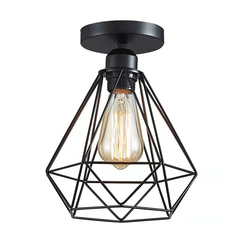 Cadre de fer Black Ceiling Light in Industrial Vintage Style Geometric Indoor Flush Mount