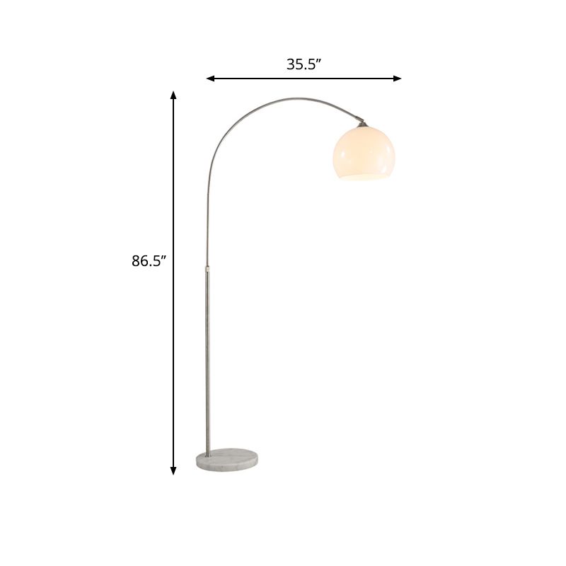 Frosted Glass Global Floor Light Minimalist 1 Bulb White Standing Floor Lamp with Arched Arm