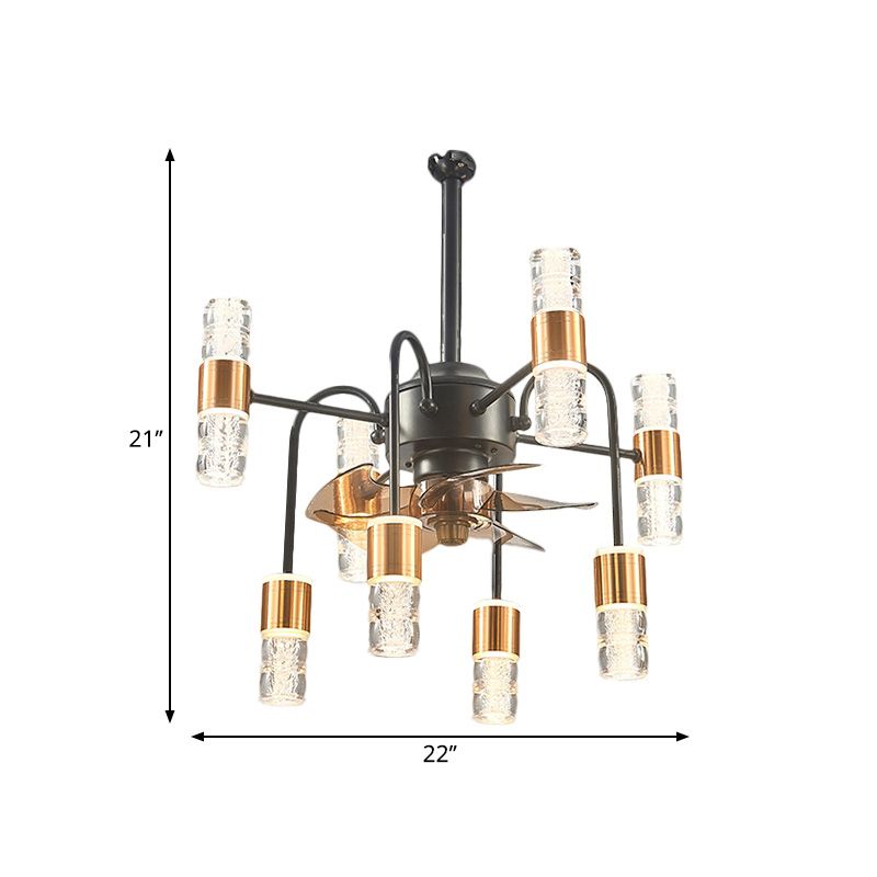 Modernistische sputnik hangende ventilator licht metallic metalen slaapkamer semi-spoellamp met 3 bruine messen in goud, 22 "W