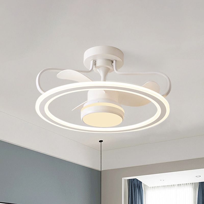 23.5" Wide White Hoop Ceiling Fan Lamp Modern LED Metallic Semi Mount Lighting with 3 Blades