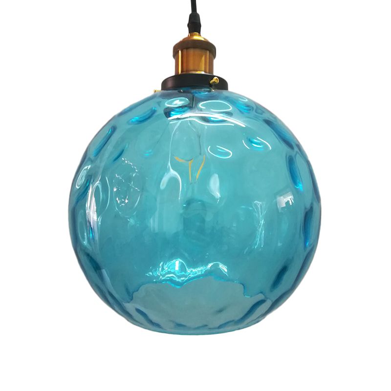 Blauw golfde glazen bal hangend licht modern 1 licht 8 "/10"/12 "W messing plafond suspensielampje