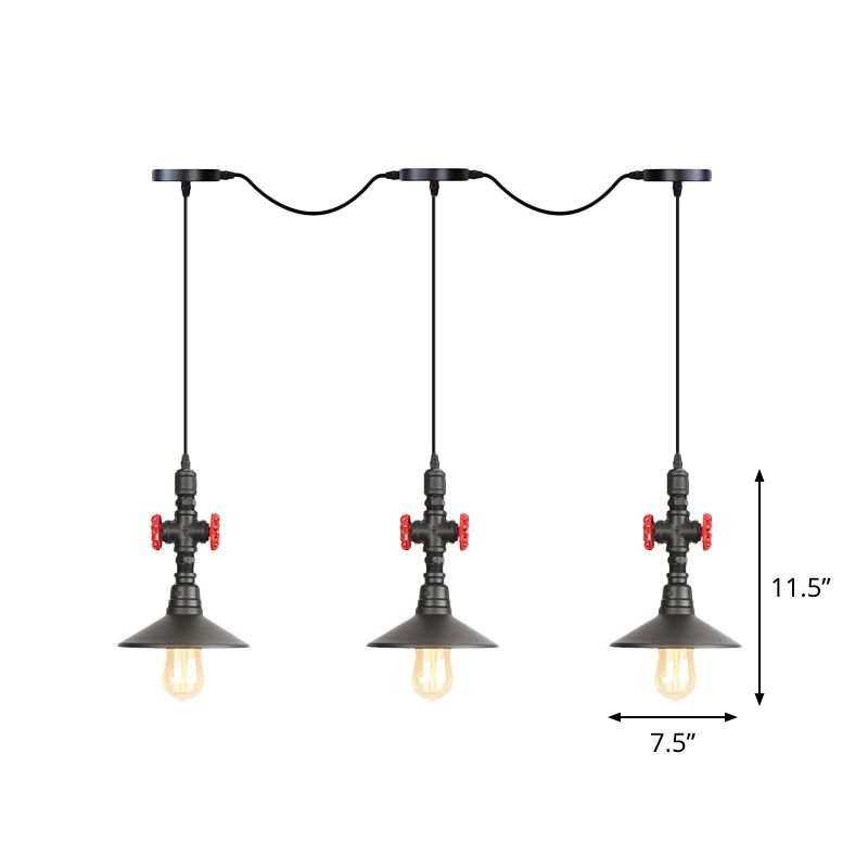 Saucer Iron Tandem Hanging Lighting Industrial 3/5/7-Bulb Restaurant Multi Pendant Lamp in Black