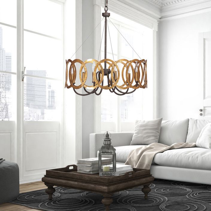 Overlap Rust Ring Industry Style Chandelier Light 19" Wide Candlestick Shape Vintage Hanging Lighting Fixture for Living Room