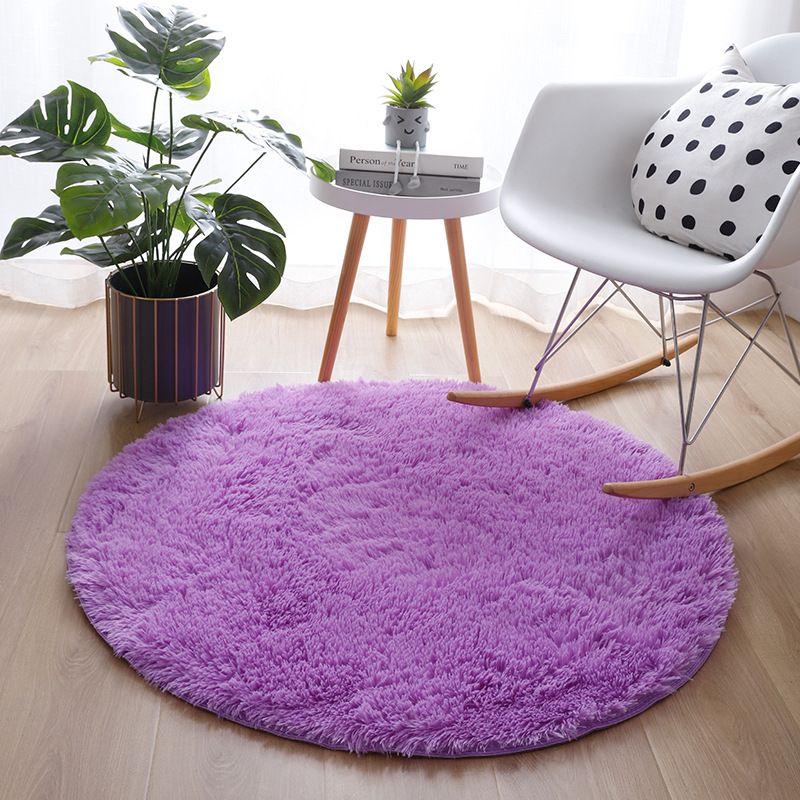 Modern Shag Carpet Solid Relaxing Round Rug Polyester Stain Resistant Indoor Carpet for Living Room