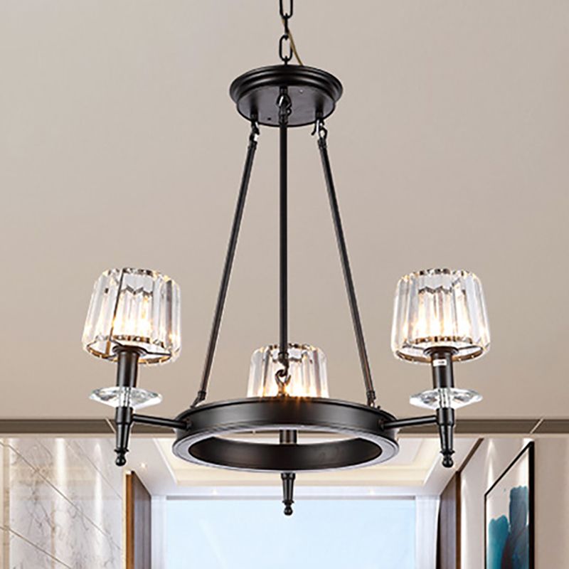 Black Barrel Hanging Light Fixture Vintage 3/6/8 Lights Metal Chandelier Light with Prismatic Glass Shade