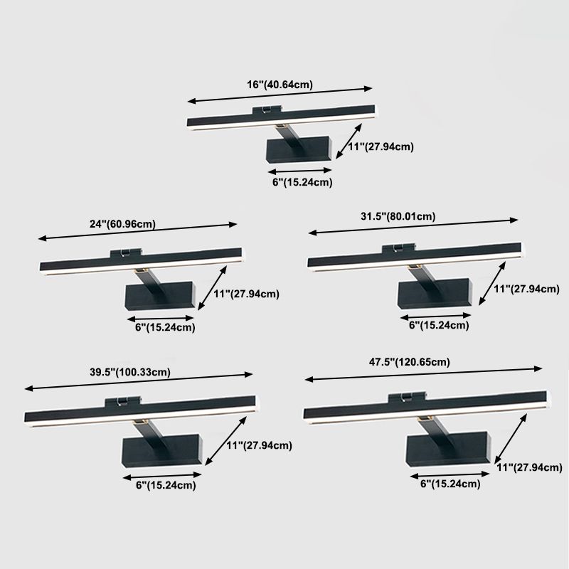 Luz de matorral de sombra lineal Estilo moderno de 1 luces de montura de pared de espejo de 1 luces en negro