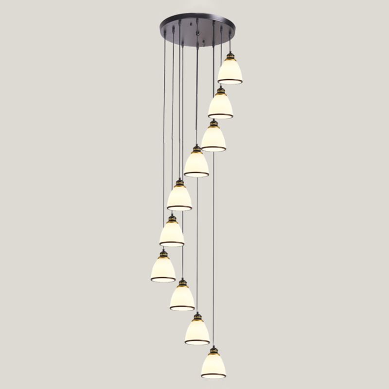 Geometrical Shade Staircase Suspension Light Glass Contemporary Multi Light Pendant