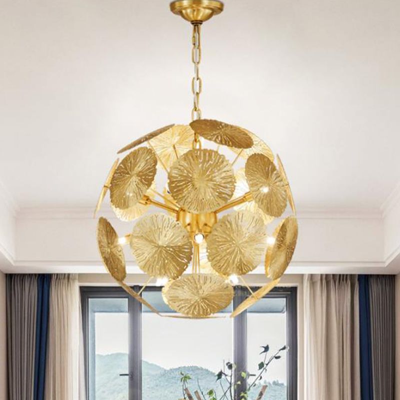 12/20 Bulbs Metal Chandelier Lamp Colonial Gold Spherical Living Room Hanging Ceiling Light