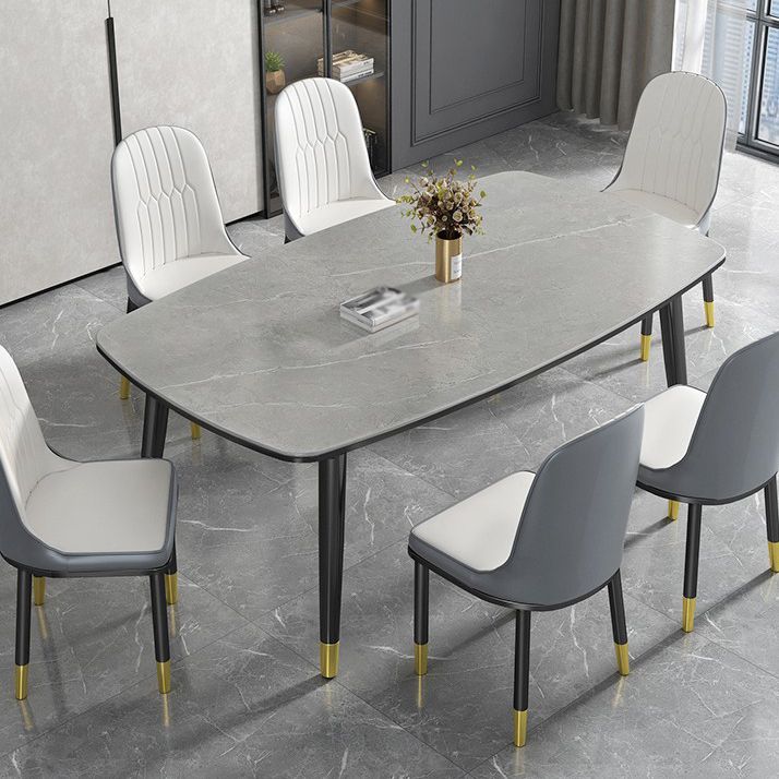 Cocina minimalista Top de comedor de piedra sinterizada Mesa de comedor de forma rectangular con 4 patas Base