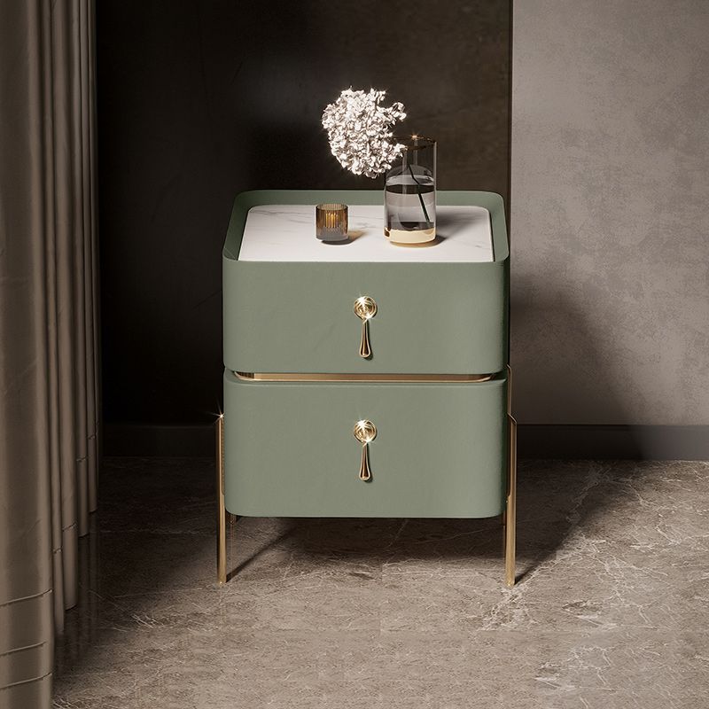 Leather Nightstand with 4 Legs Glam Night Table with Drawers