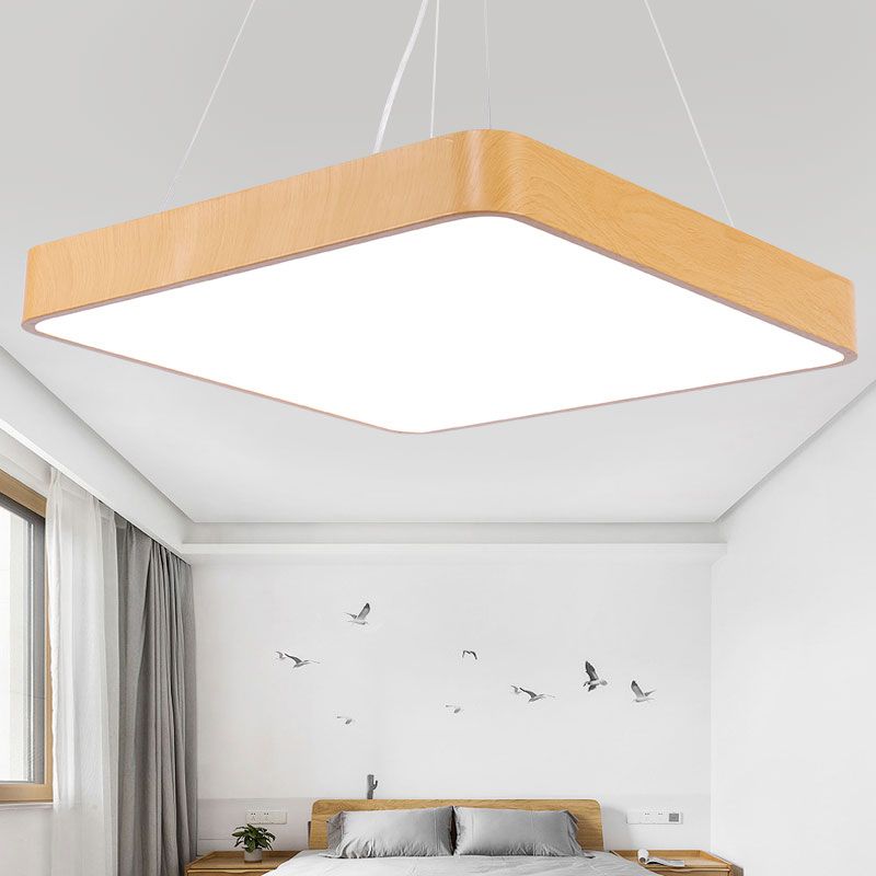 Ultrathin LED Hanging Light Fixture Minimalist Metal Wood Pendant Chandelier for Office