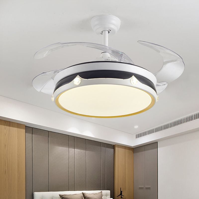 Acrylic Drum-Shaped Ceiling Fan Light Minimalism White 4-Blade LED Semi Flush Mount Lighting, 42" Wide