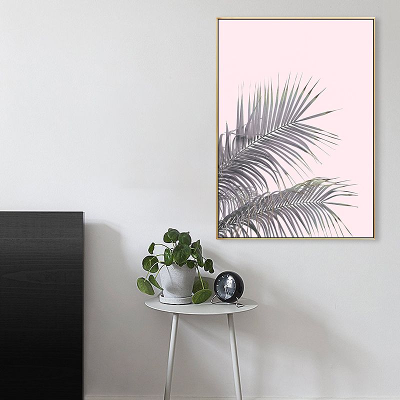 Canvas Pink Painting Tropical Style Leaves Wall Art Print, Multiple Sizes Options