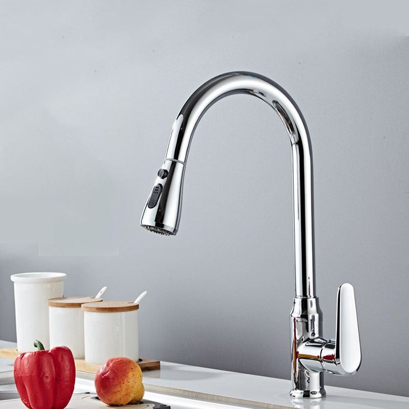 Contemporary Kitchen Sink Faucet Copper Swivel Spout with Pull out Faucet