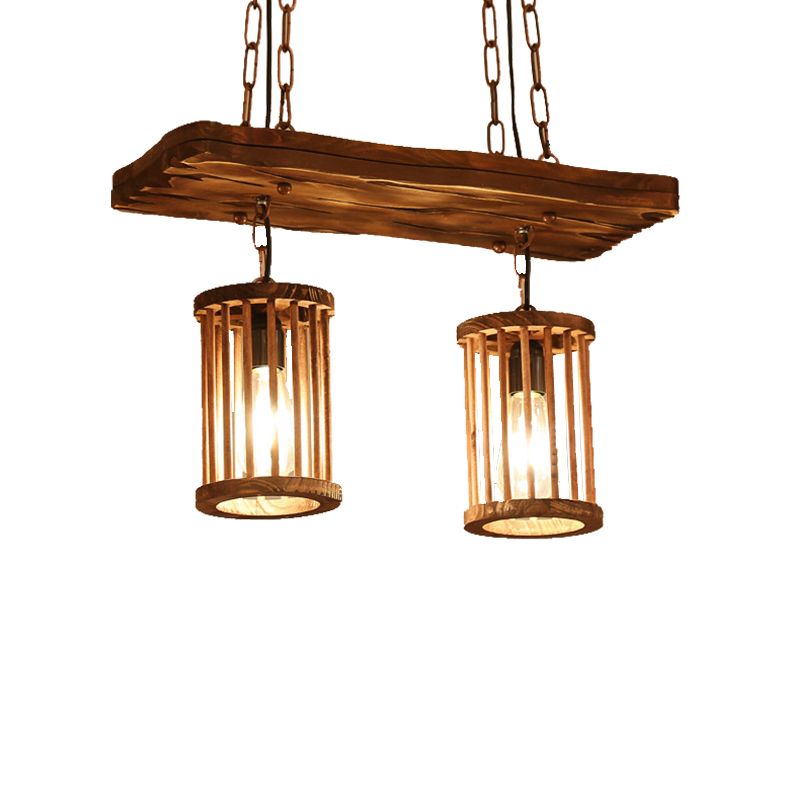 Cylinder Shade Wooden Light Chandelier Industrial 2/3 Light Dining Room Ceiling Lamp